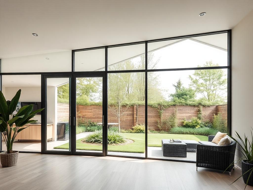 Volglazen aluminium vouwwand in een moderne tuinkamer